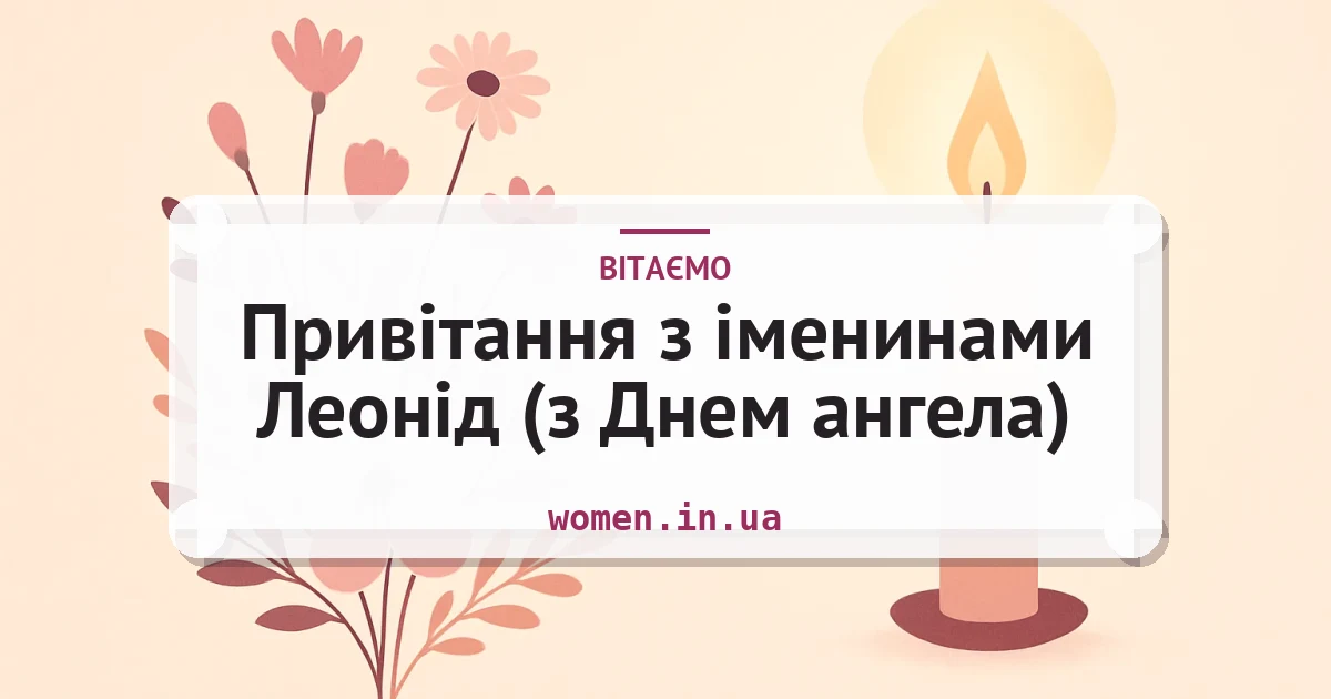 Привітання з іменинами Леонід (з Днем ангела) — листівка з підписом