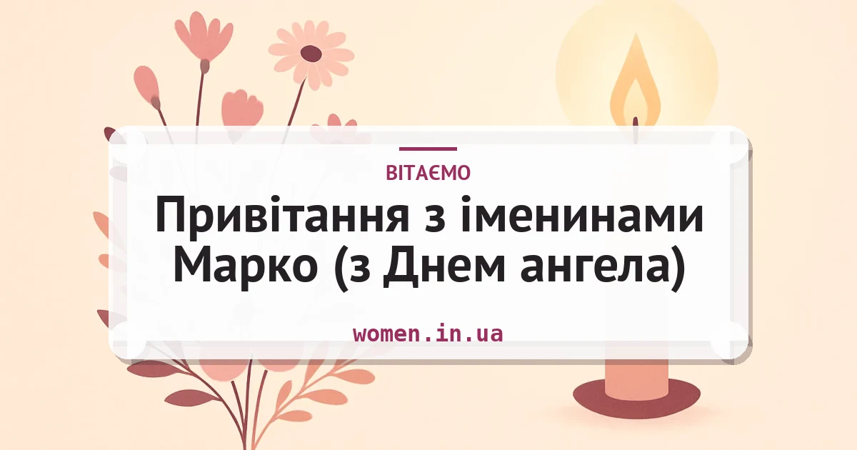 Привітання з іменинами Марко (з Днем ангела) — листівка з підписом