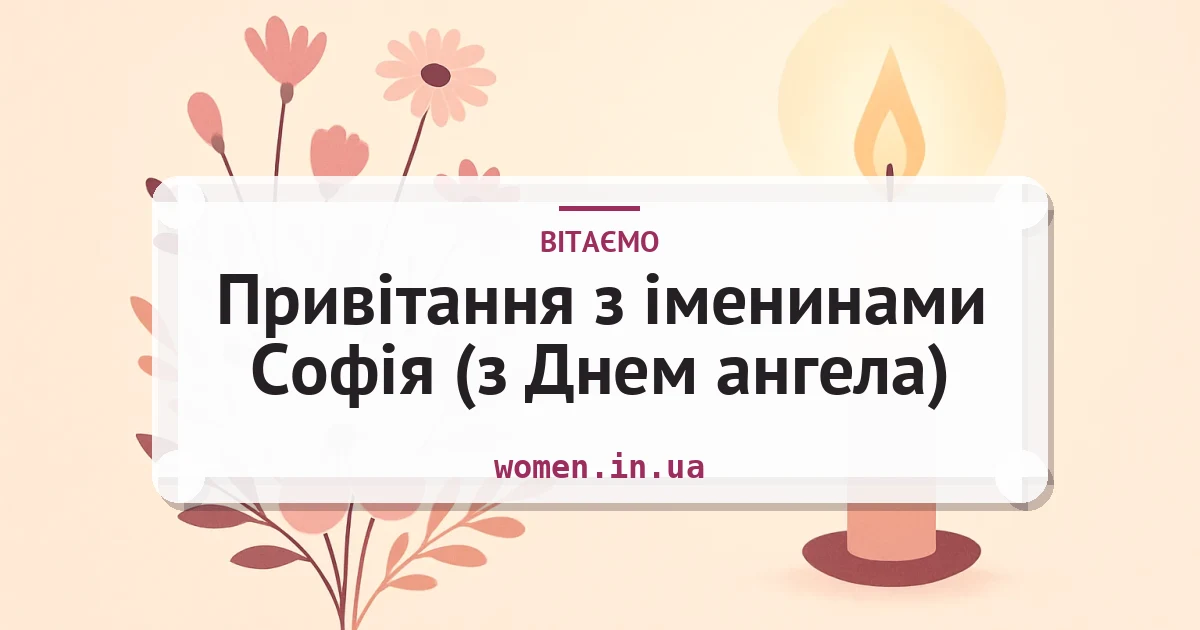 Привітання з іменинами Софія (з Днем ангела) — листівка з підписом