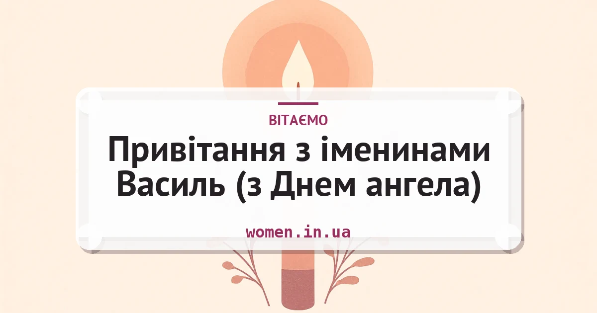 Привітання з іменинами Василь (з Днем ангела) — листівка з підписом