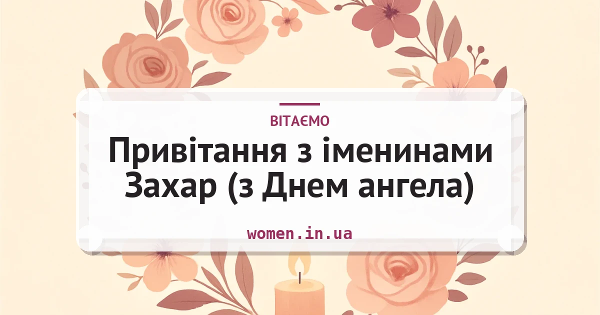 Привітання з іменинами Захар (з Днем ангела) — листівка з підписом
